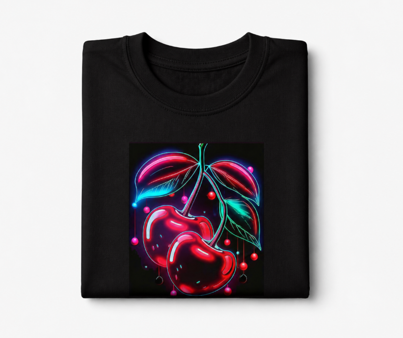 Neon Cherry Aesthetic Graphic Tee - Retro Y2K Cyberpunk Streetwear T-Shirt