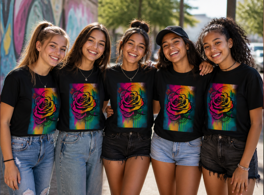 Abstract Rose Watercolor Graphic Tee - Vibrant Graffiti Floral Streetwear T-Shirt