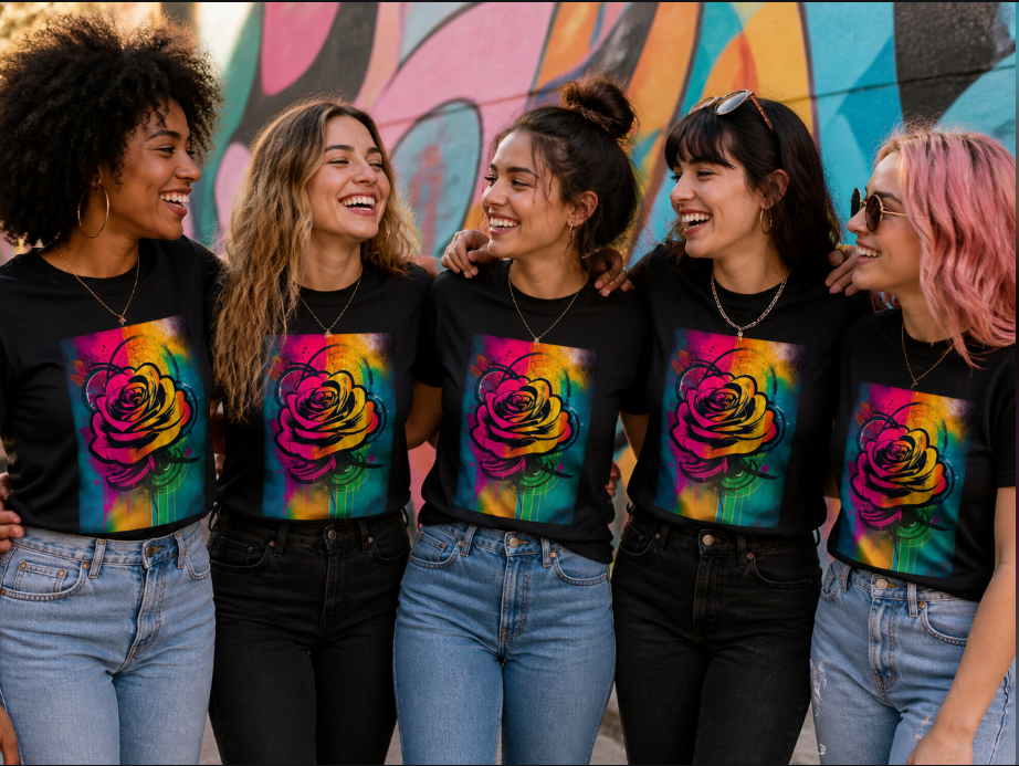 Abstract Rose Watercolor Graphic Tee - Vibrant Graffiti Floral Streetwear T-Shirt