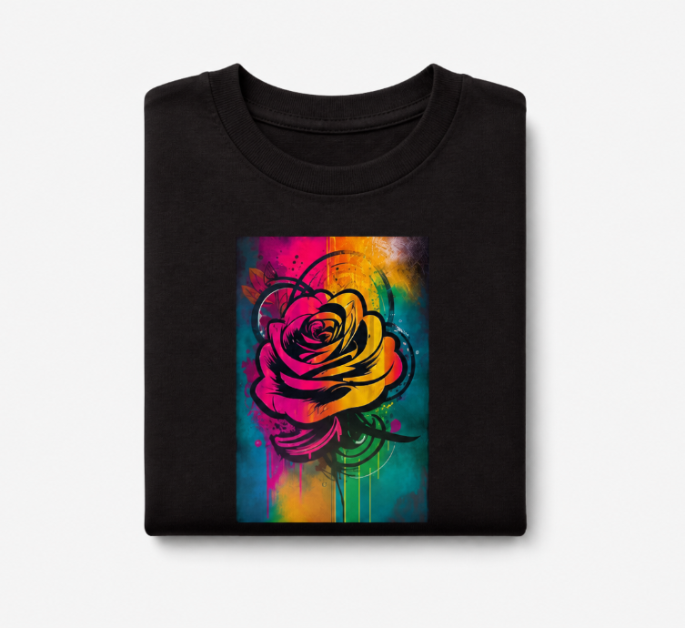 Abstract Rose Watercolor Graphic Tee - Vibrant Graffiti Floral Streetwear T-Shirt