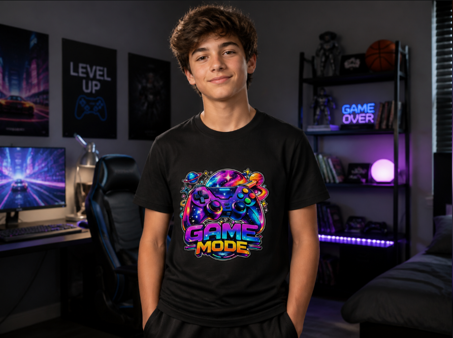 Game Mode Galaxy Graphic Tee - Vibrant Video Game Controller Gamer T-Shirt