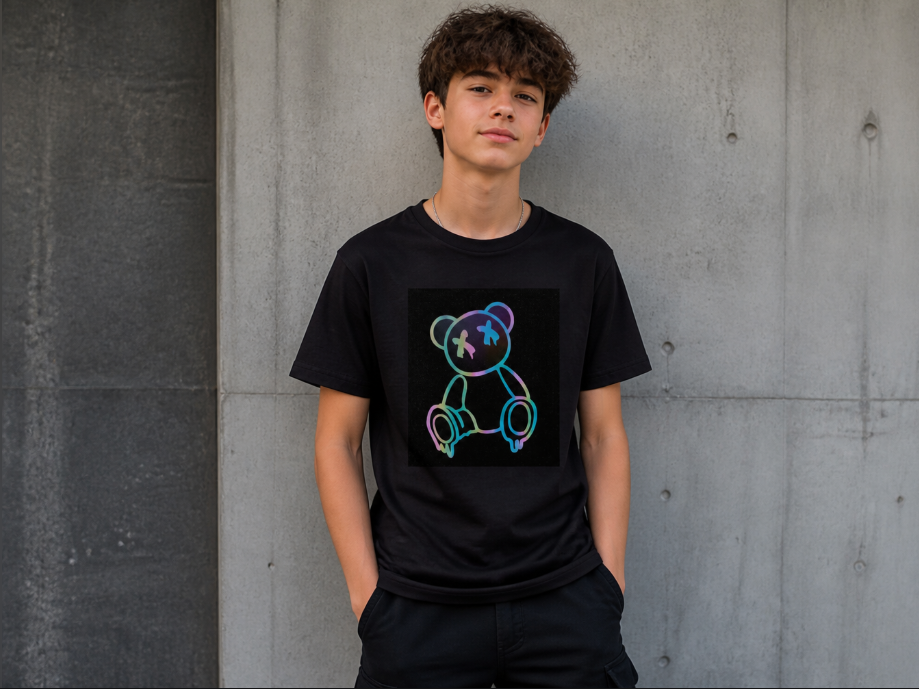 Holographic Teddy Bear Graphic Tee - Edgy Aesthetic Streetwear T-Shirt