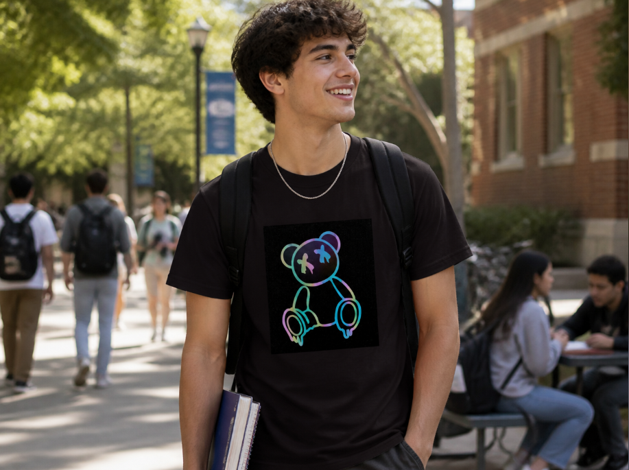 Holographic Teddy Bear Graphic Tee - Edgy Aesthetic Streetwear T-Shirt