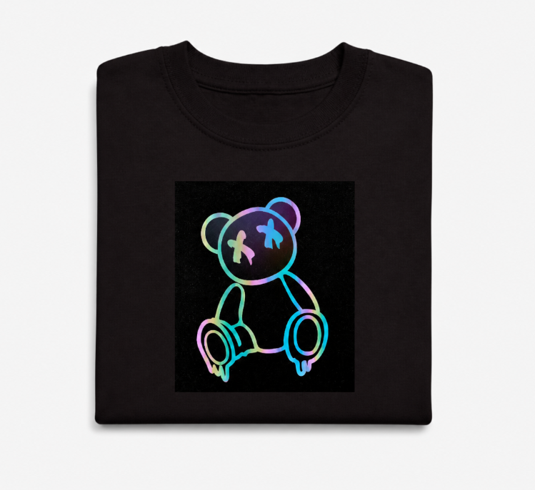 Holographic Teddy Bear Graphic Tee - Edgy Aesthetic Streetwear T-Shirt