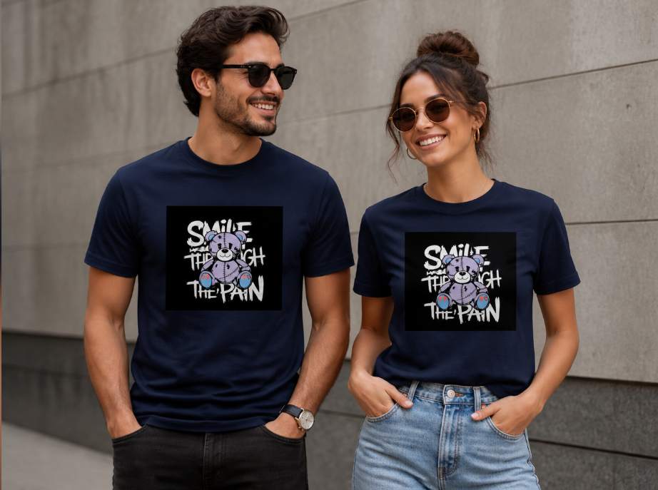 Smile Through The Pain – Distressed Teddy Bear Graphic Tee