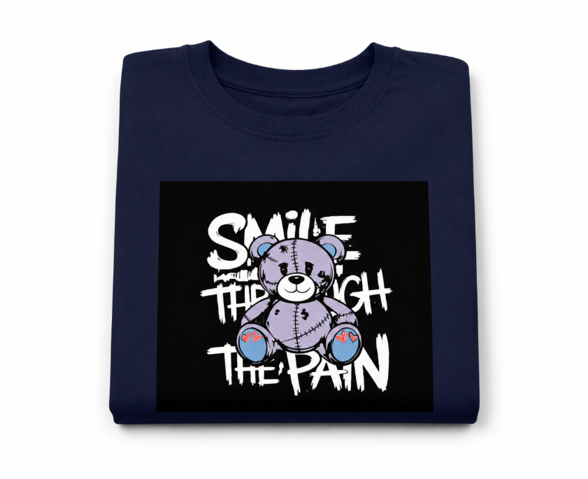 Smile Through The Pain – Distressed Teddy Bear Graphic Tee