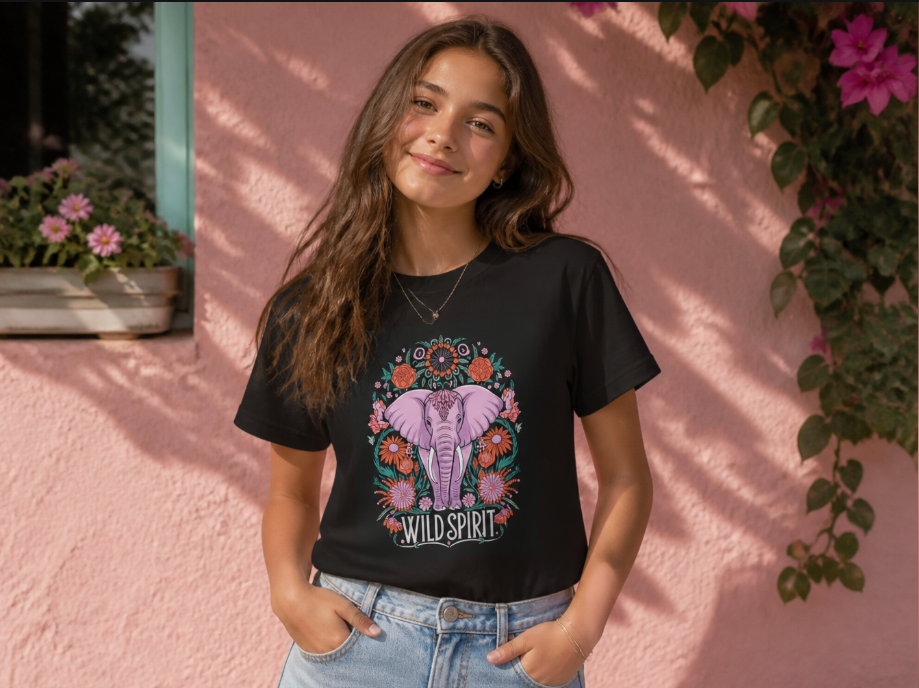 Wild Spirit Elephant Graphic Tee – Boho Floral Mandala T-Shirt