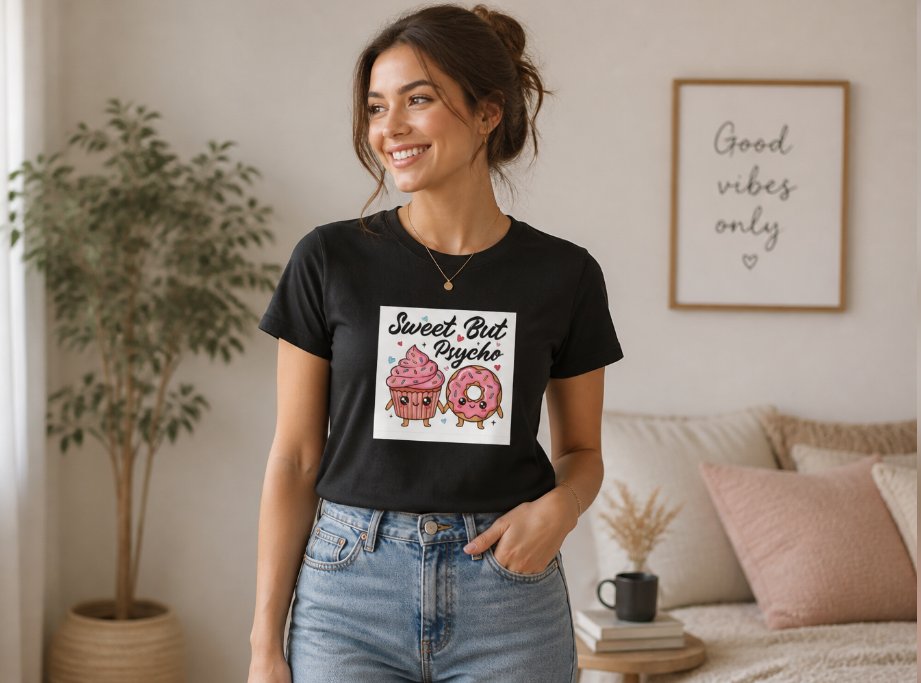 Sweet But Psycho T-Shirt - Kawaii Cupcake and Donut Graphic Tee