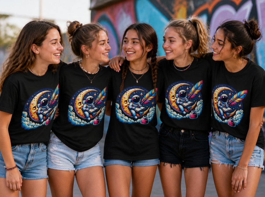 Whimsical Astronaut on the Moon T-Shirt - Celestial Dreamer Graphic Tee