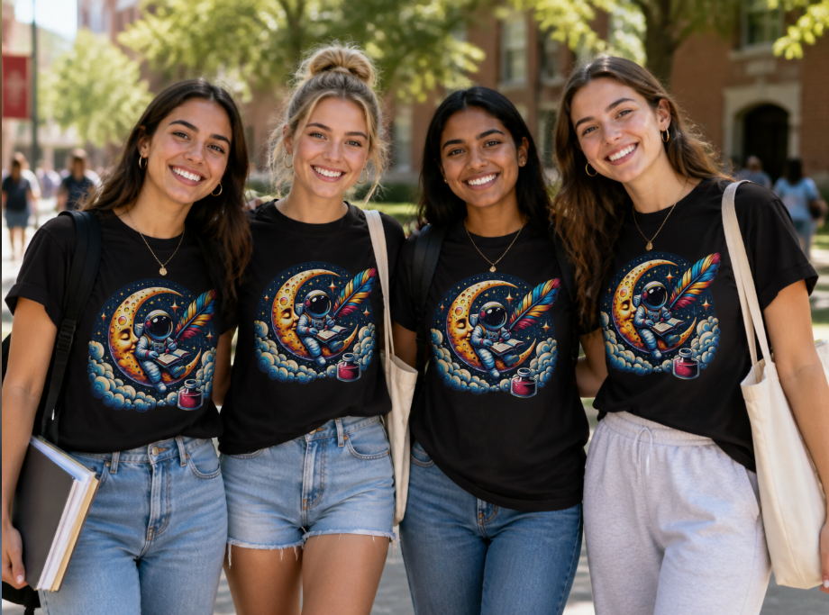 Whimsical Astronaut on the Moon T-Shirt - Celestial Dreamer Graphic Tee
