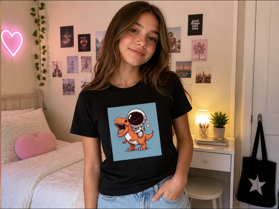 Astronaut Riding T-Rex T-Shirt - Cute Dinosaur Space Graphic Tee