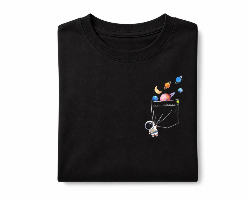 Minimalist Astronaut Pocket T-Shirt - Cute Planet Balloon Graphic Tee
