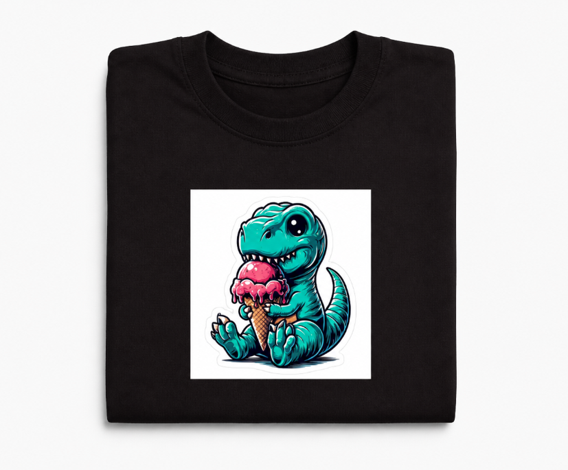 Cute T-Rex Dinosaur Eating Ice Cream T-Shirt - Kawaii Dino Graphic Tee
