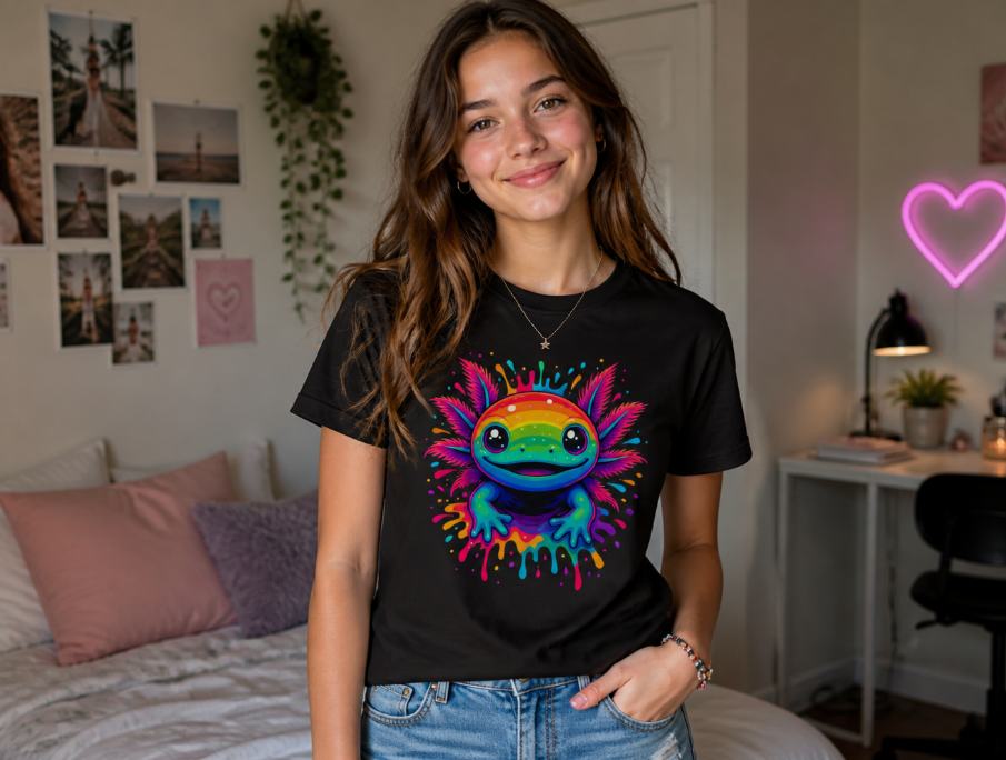 Rainbow Axolotl T-Shirt - Colorful Kawaii Axolotl Graphic Tee