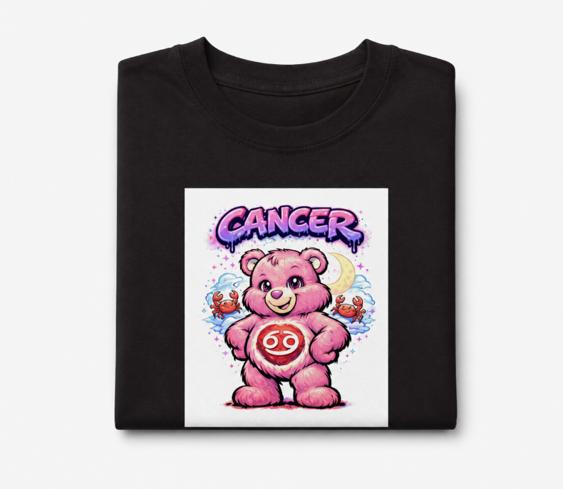 Cancer Zodiac Bear Tee – Cute Astrology Graphic Shirt for Women & Teens