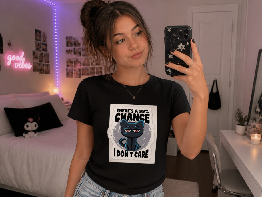 Grumpy Cat "99% Chance I Don't Care" Graphic Tee – Sarcastic Cat Lover Shirt
