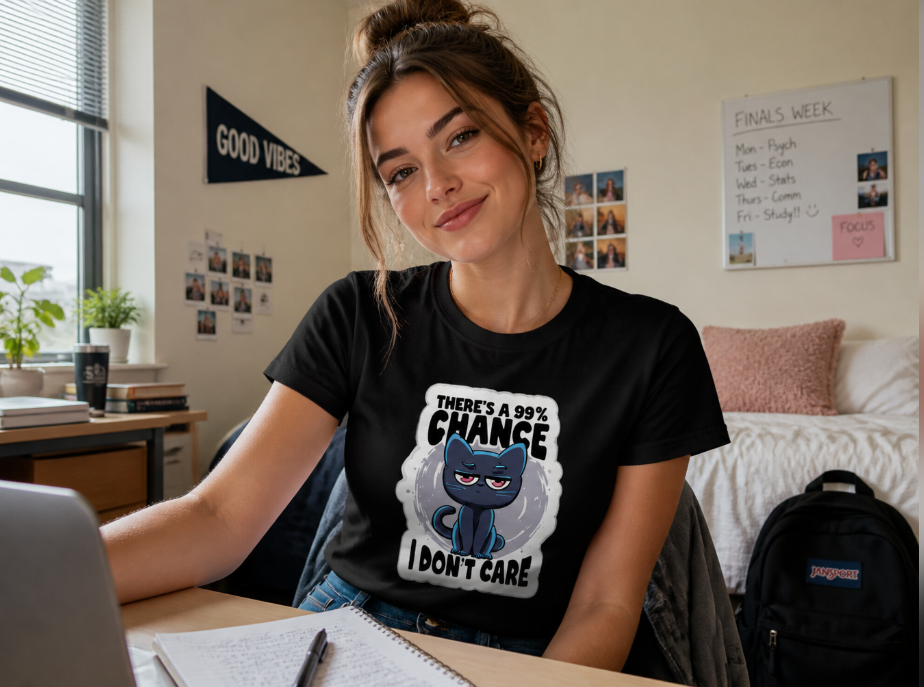 Grumpy Cat "99% Chance I Don't Care" Graphic Tee – Sarcastic Cat Lover Shirt