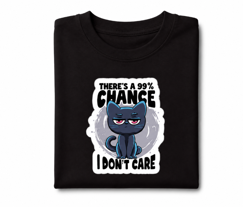 Grumpy Cat "99% Chance I Don't Care" Graphic Tee – Sarcastic Cat Lover Shirt