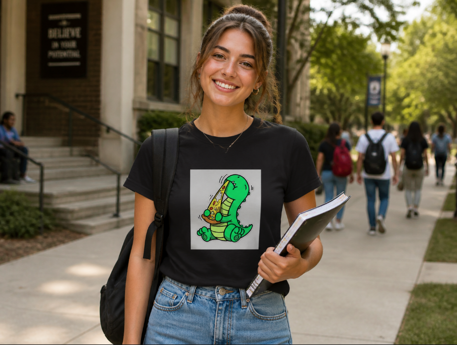 Cute Pizza Dinosaur Graphic Tee – Kawaii T-Rex Foodie T-Shirt