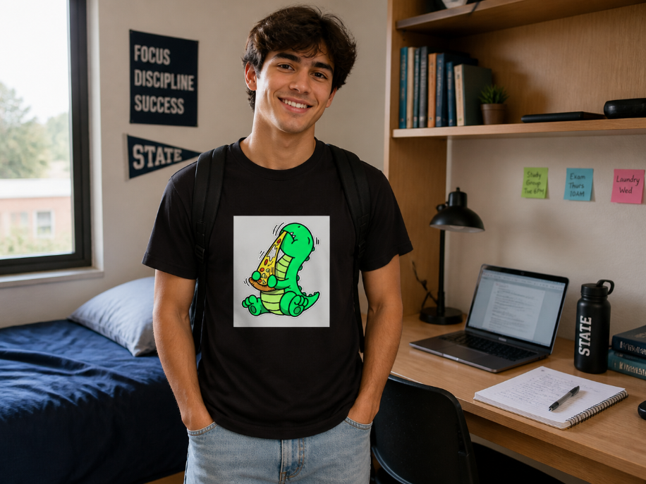 Cute Pizza Dinosaur Graphic Tee – Kawaii T-Rex Foodie T-Shirt