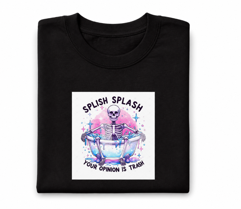 "Splish Splash Your Opinion Is Trash" Skeleton Graphic Tee – Sarcastic Pastel Goth Shirt