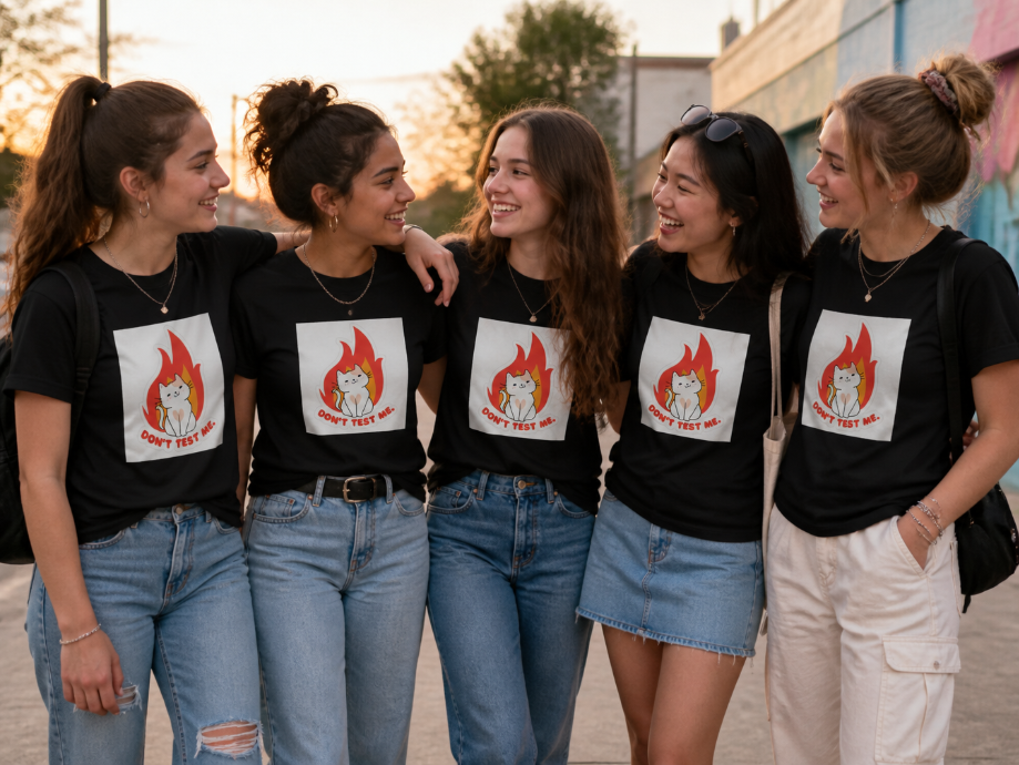 "Don't Test Me" Sassy Kawaii Cat Graphic Tee – Funny Flame Aesthetic Shirt