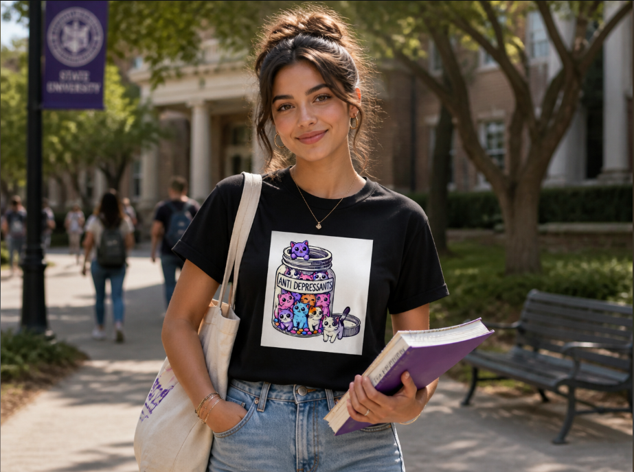 "Anti-Depressants" Cute Cat Jar Graphic Tee – Wholesome Kawaii Kitten T-Shirt