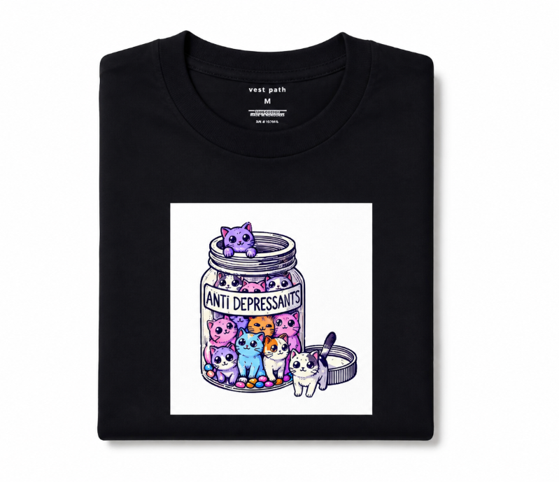 "Anti-Depressants" Cute Cat Jar Graphic Tee – Wholesome Kawaii Kitten T-Shirt