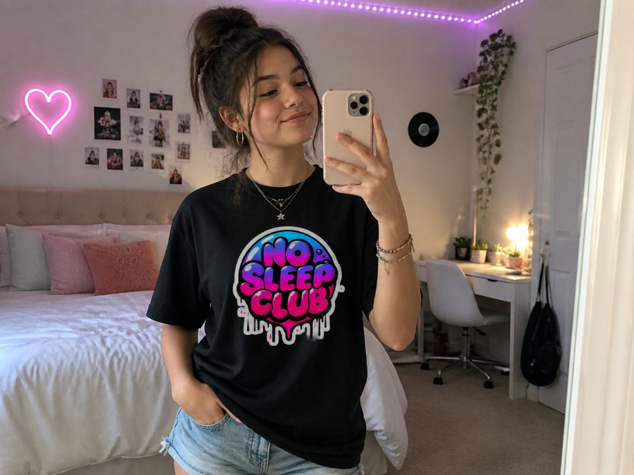 No Sleep Club Graffiti Graphic Tee – Vibrant Y2K Aesthetic Streetwear