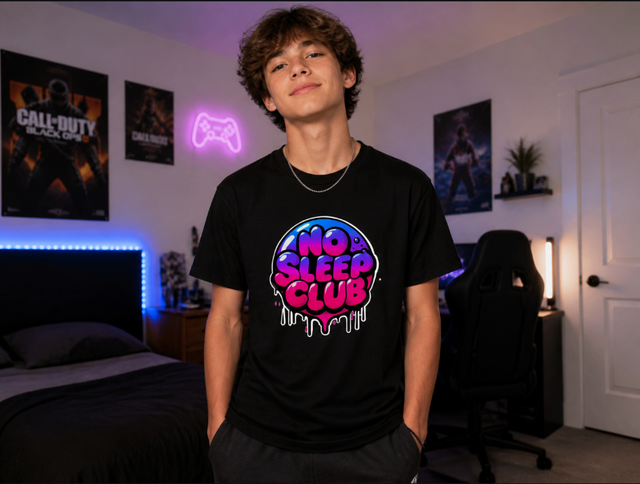 No Sleep Club Graffiti Graphic Tee – Vibrant Y2K Aesthetic Streetwear