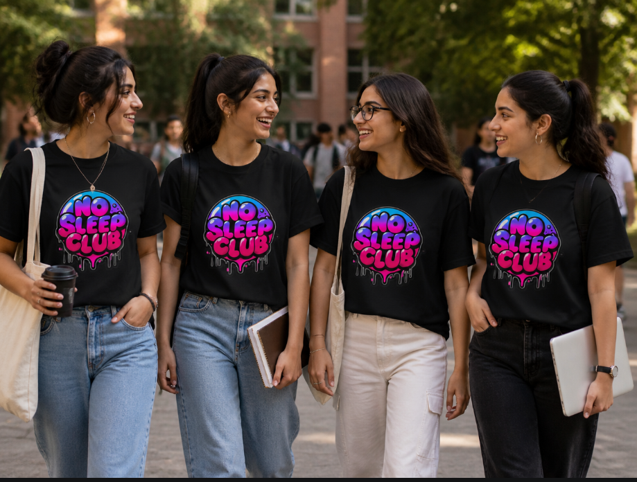 No Sleep Club Graffiti Graphic Tee – Vibrant Y2K Aesthetic Streetwear