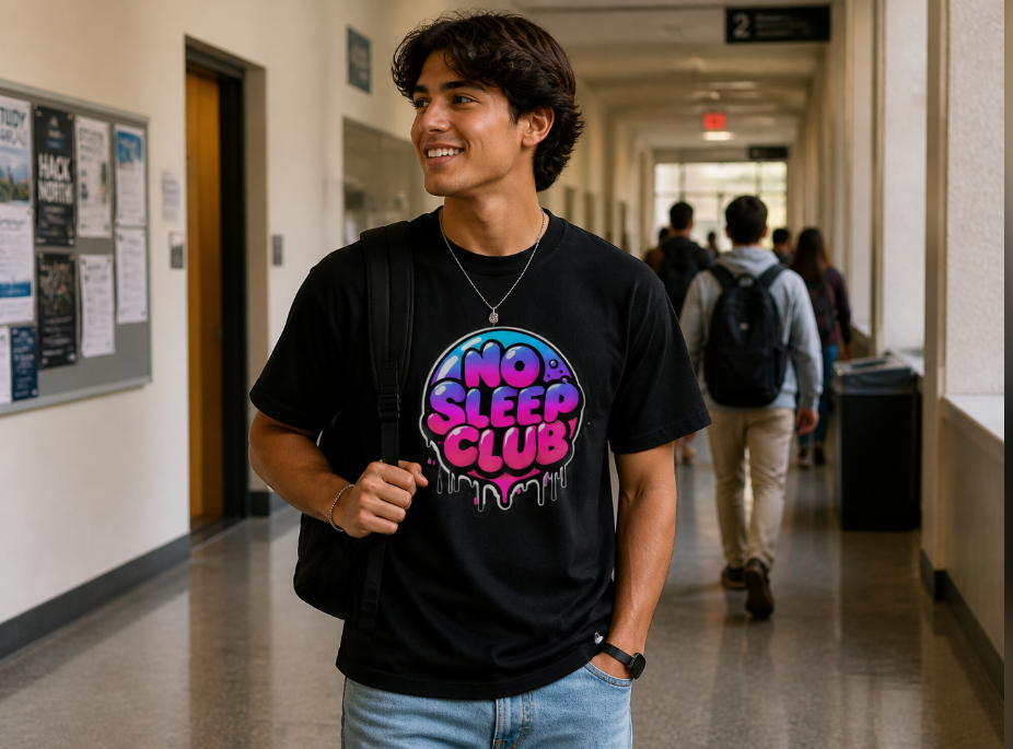 No Sleep Club Graffiti Graphic Tee – Vibrant Y2K Aesthetic Streetwear