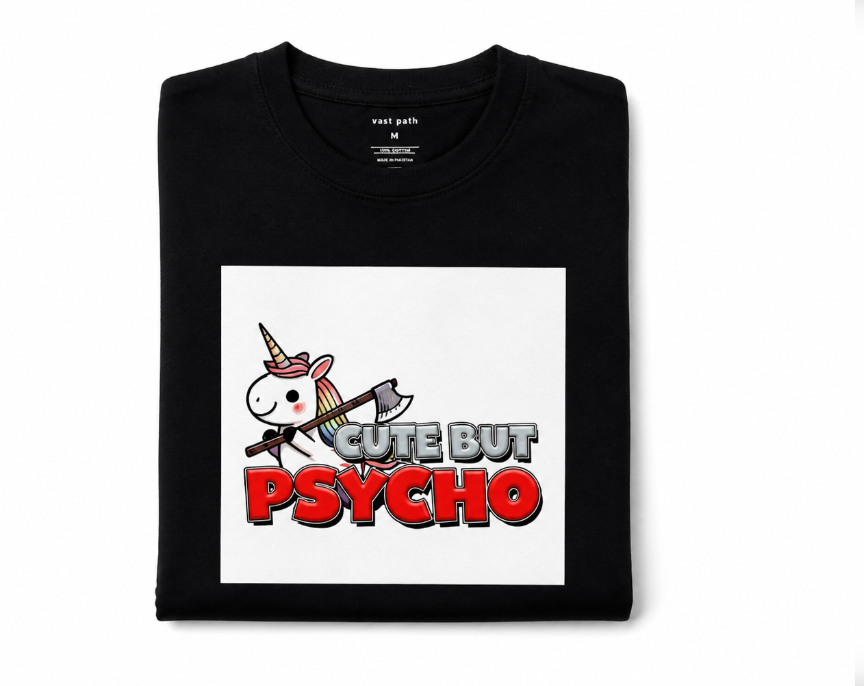 "Cute But Psycho" Unicorn Graphic Tee – Funny Kawaii Slasher T-Shirt
