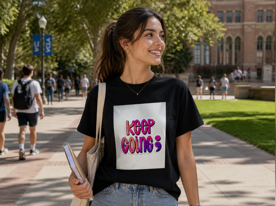 "Keep Going" Semicolon Mental Health Awareness Tee – Vibrant Watercolor Graphic Shirt