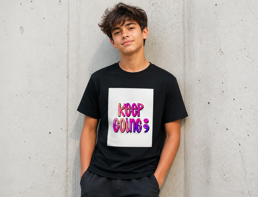 "Keep Going" Semicolon Mental Health Awareness Tee – Vibrant Watercolor Graphic Shirt