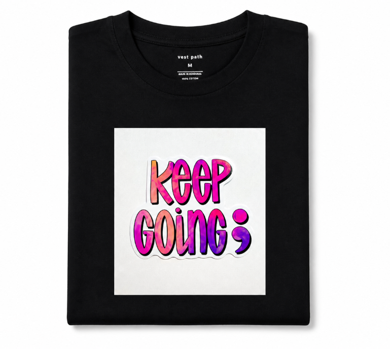 "Keep Going" Semicolon Mental Health Awareness Tee – Vibrant Watercolor Graphic Shirt