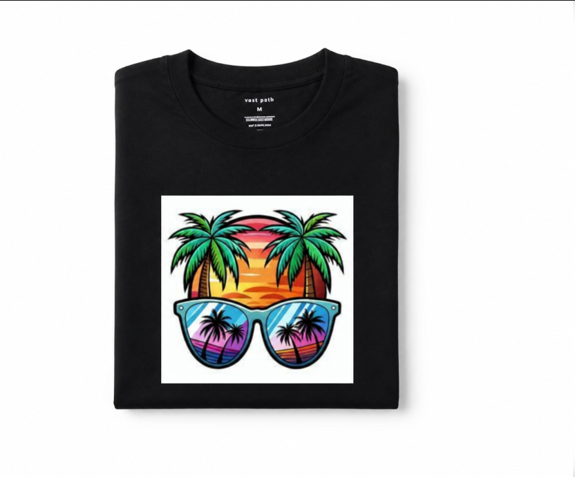 Retro Sunset Palm Trees Graphic Tee – Tropical Summer Vacation T-Shirt