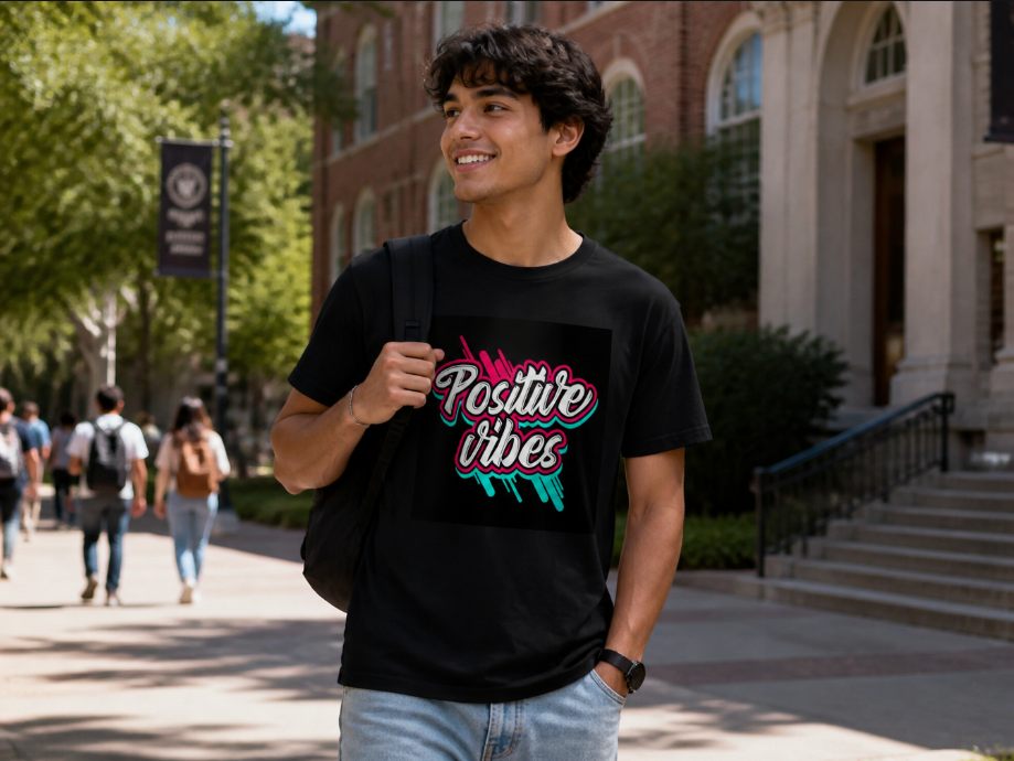 "Positive Vibes" Graffiti Script T-Shirt – Retro Neon Streetwear