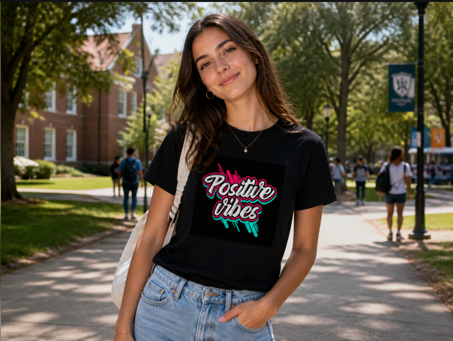 "Positive Vibes" Graffiti Script T-Shirt – Retro Neon Streetwear