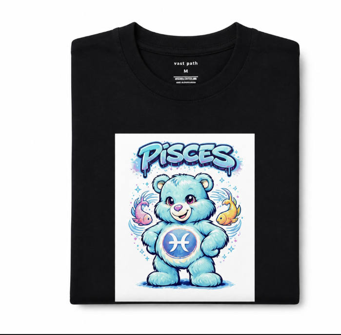 Pisces Zodiac "Dreamy Bear" T-Shirt – Y2K Aesthetic Graffiti Tee