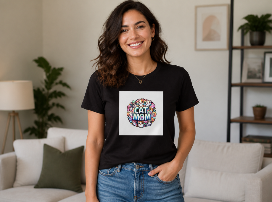 Kawaii Cat Mom Graphic T-Shirt - Cute Kitten Lover Gift Tee
