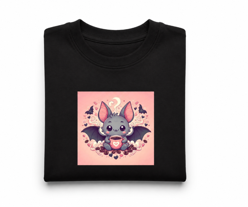 Kawaii Coffee Bat Graphic T-Shirt - Cute Pastel Goth Halloween Tee