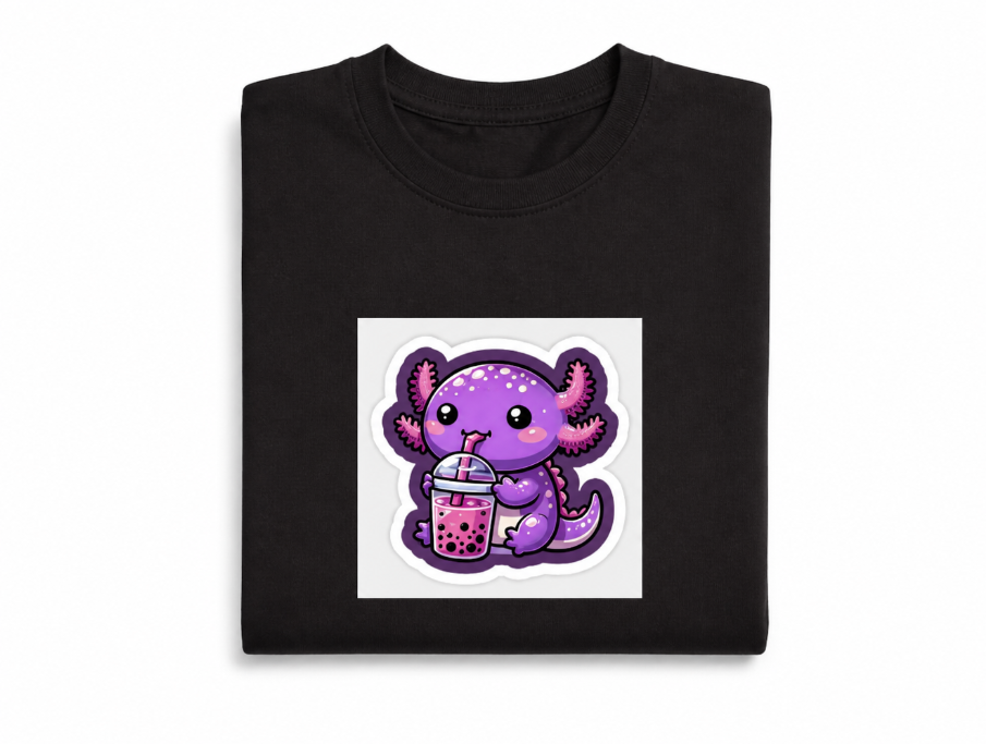 Cute Axolotl Drinking Boba Tea T-Shirt - Kawaii Anime Graphic Tee