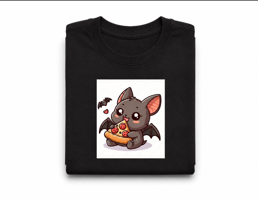 Kawaii Pizza Bat Graphic T-Shirt - Cute Spooky Aesthetic Halloween Tee