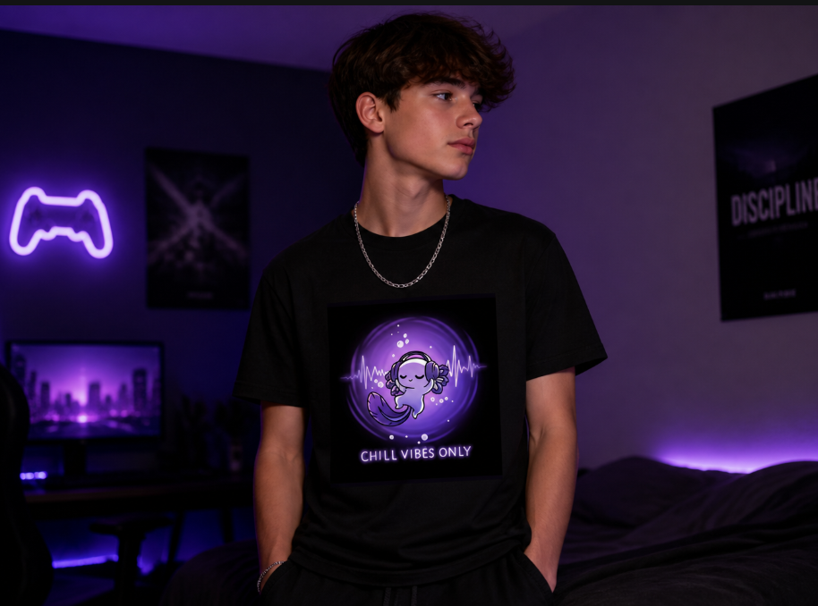Chill Vibes Axolotl T-Shirt – Cute Purple Aesthetic Graphic Tee