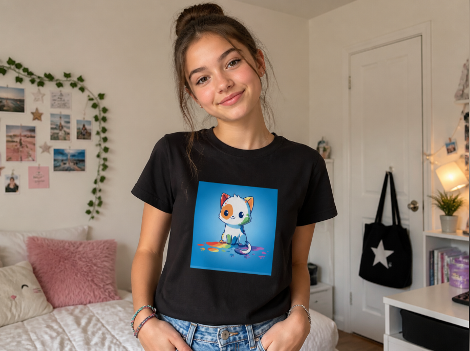 Colorful Paint Splatter Kitten T-Shirt – Cute Rainbow Cat Graphic Tee