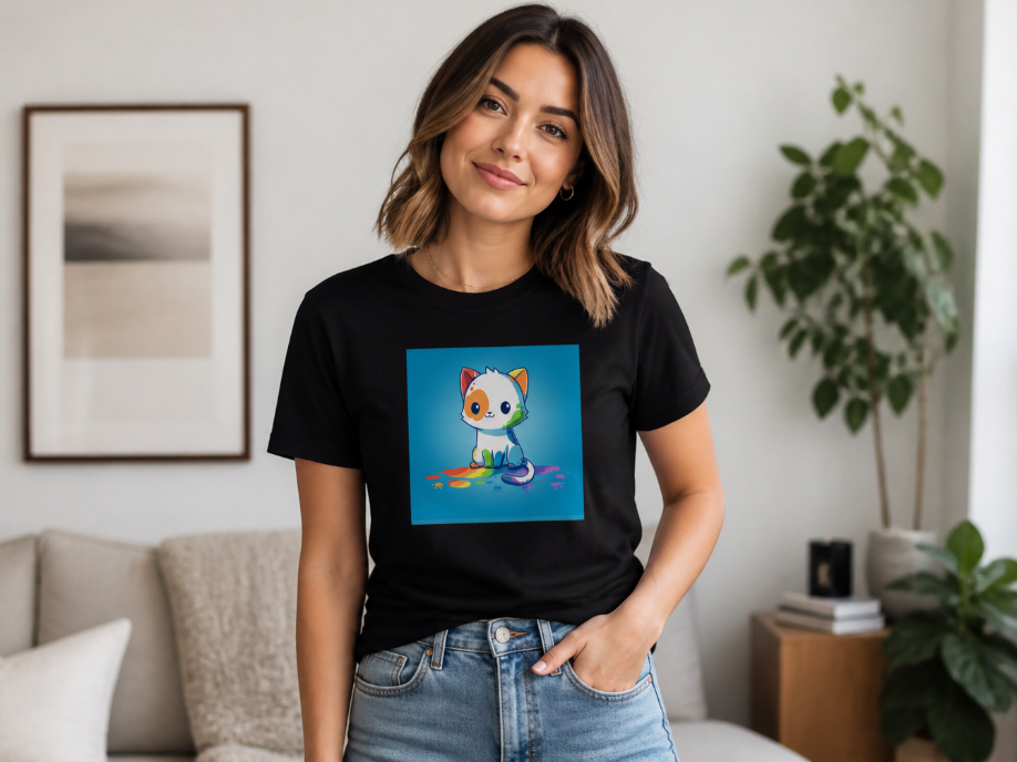 Colorful Paint Splatter Kitten T-Shirt – Cute Rainbow Cat Graphic Tee