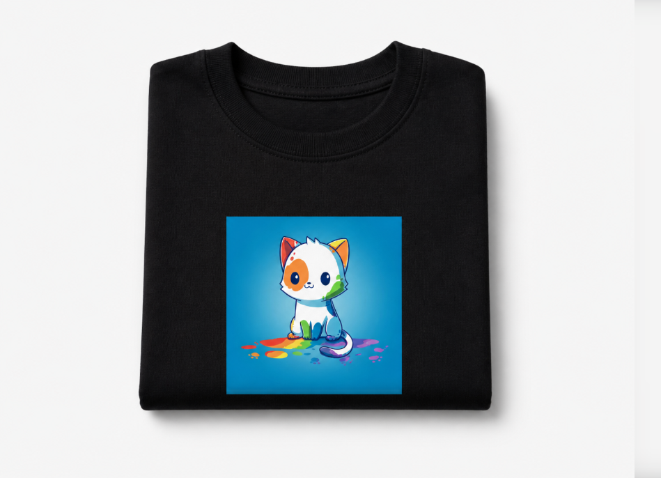 Colorful Paint Splatter Kitten T-Shirt – Cute Rainbow Cat Graphic Tee