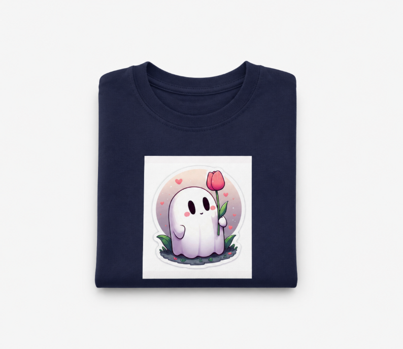 Cute Ghost with Tulip Graphic Tee – Spooky Cute Kawaii Aesthetic T-Shirt