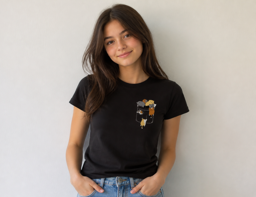 Pocket Kitties Graphic Tee – Cute Cat Lover Aesthetic T-Shirt